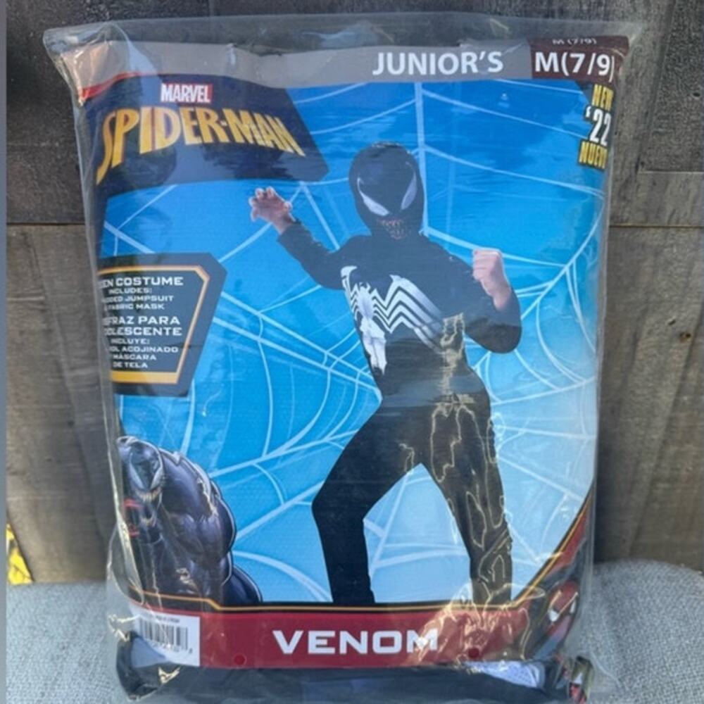Marvel Spider-Man Venom Costume Junior’s M 7/9 Black Halloween New